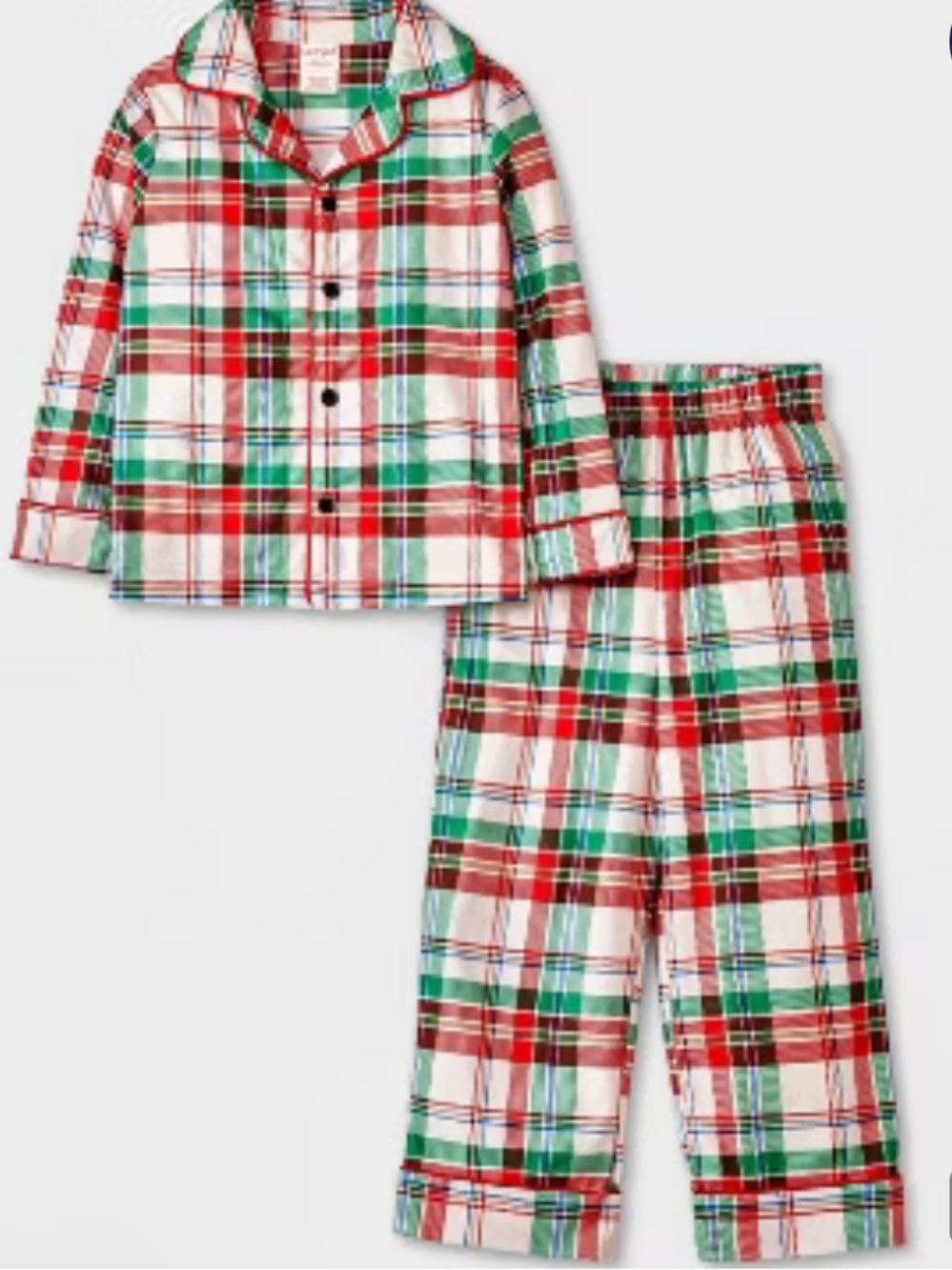 Cat & Jack Red Green White Plaid Kids Pajama Set 18 month